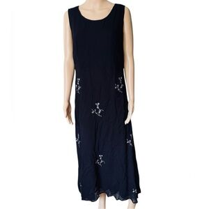 Vintage 90s / Y2K Black & White Witchy Goth Whimsy Embroidered Floral Maxi Dress